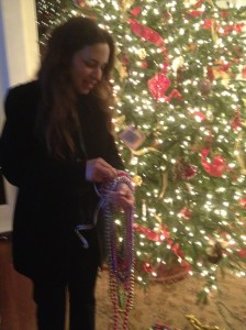 Allison Brunson sorting Mardi Gras beads